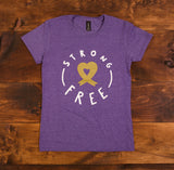 Strong & Cancer Free - Unisex T-Shirt Black/Heather Purple - CLEARANCE