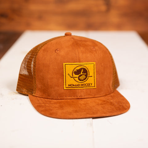 Nomad Beaver - Brown Suede Trucker Hat - Flat Brim